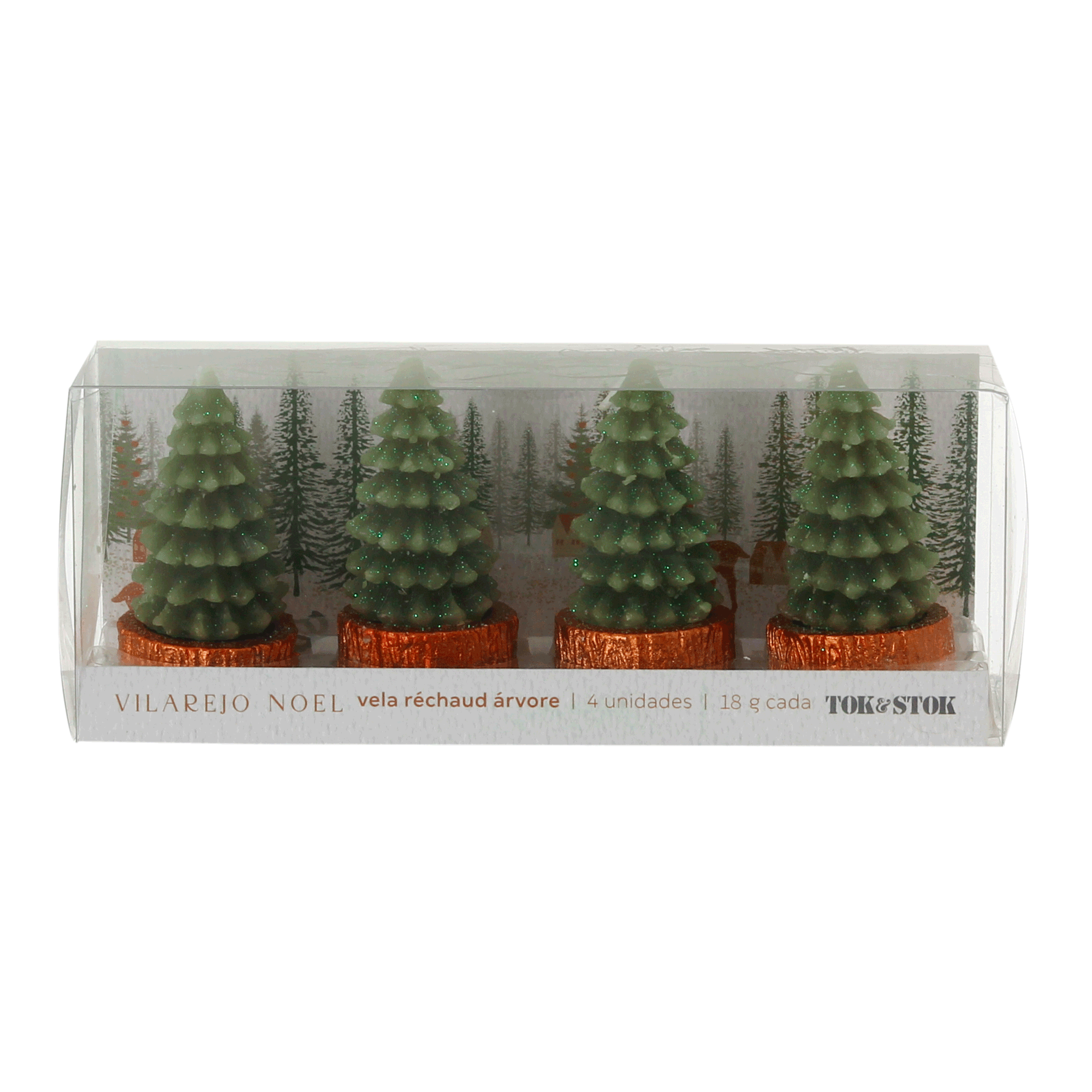 KIT COM 4 VELAS RÉCHAUD ÁRVORE VILAREJO NOEL