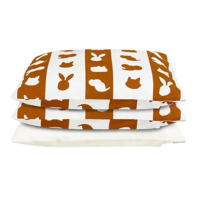 KIT COM 3 FRONHAS INFANTIL 30 CM X 40 CM FEIRA DOS BICHOS - OFF WHITE/CASCA DE URUCUM - Foto 1