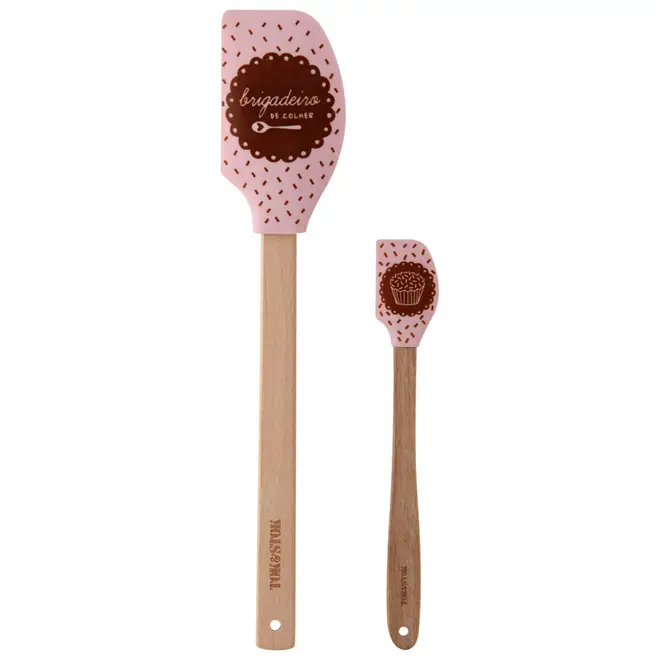 ESPÁTULA 2PEÇAS BRIGADEIRO DE COLHER - ROSA/FAIA - Foto 1