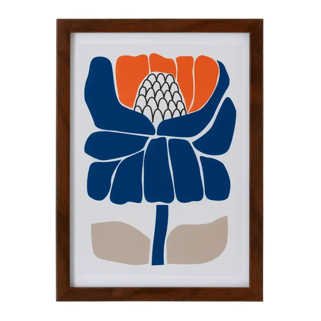 QUADRO 30 CM X 22 CM FLORAL - CASTANHO/AZUL - Foto 1