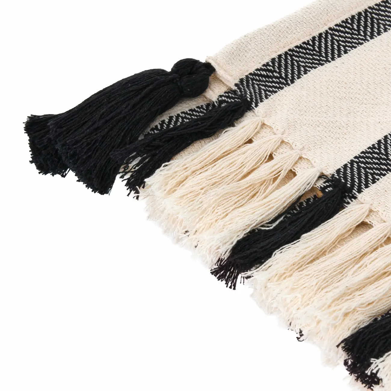 MANTA PARA SOFÁ 1,20 M X 1,80 M BOHO FRINGE - NATURAL/PRETO - Foto 6