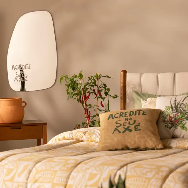 ESPELHO DECORATIVO 85 CM X 55 CM SETE ERVAS AXÉ - PRATA/BRANCO - Foto 5