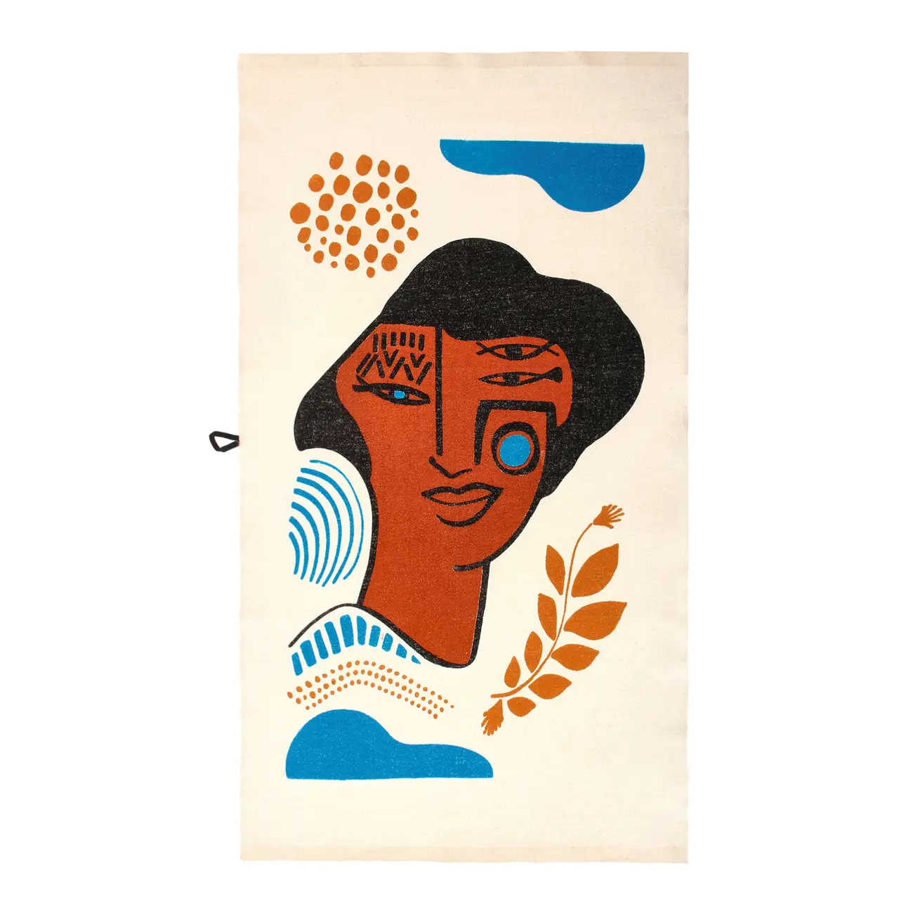 PANO DE PRATO CONJUNTO COM 3 PEÇAS MULHER PÁSSARO - AZUL HISTÓRICO/TERRACOTA - Foto 2