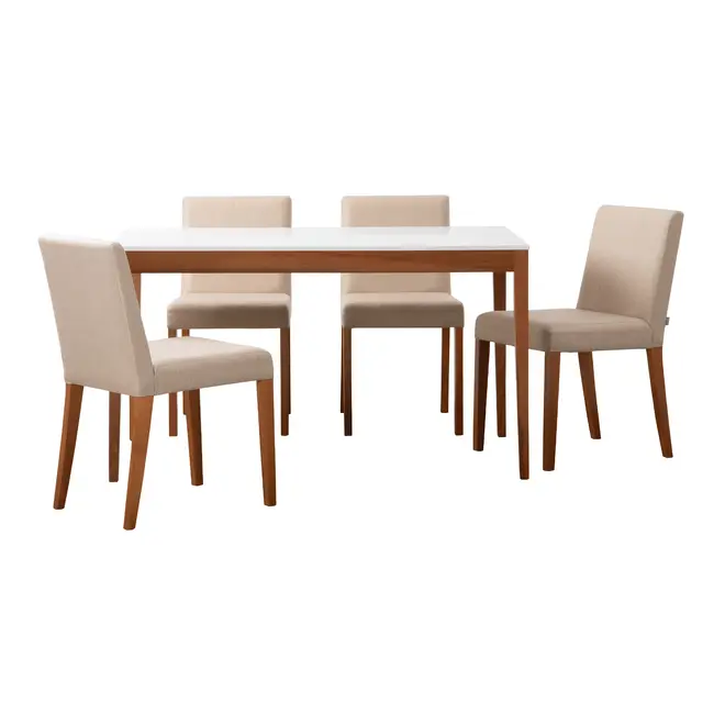 MESA COM 4 CADEIRAS NOAH/PROSA - NOZES/BRANCO - Foto 1