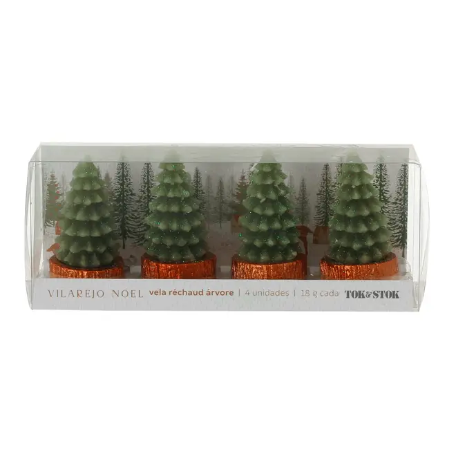 KIT COM 4 VELAS RÉCHAUD ÁRVORE VILAREJO NOEL - CIPRESTE - Foto 1