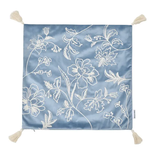 CAPA PARA ALMOFADA 45 CM X 45 CM CHAMPS DE FLEURS - BLEU CENDRÉ/NATURAL - Foto 4