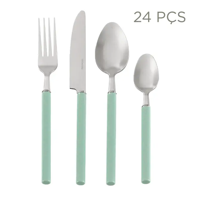 FAQUEIRO 24 PEÇAS PARA 6 PESSOAS BELLIE - SÁLVIA/INOX - Foto 1