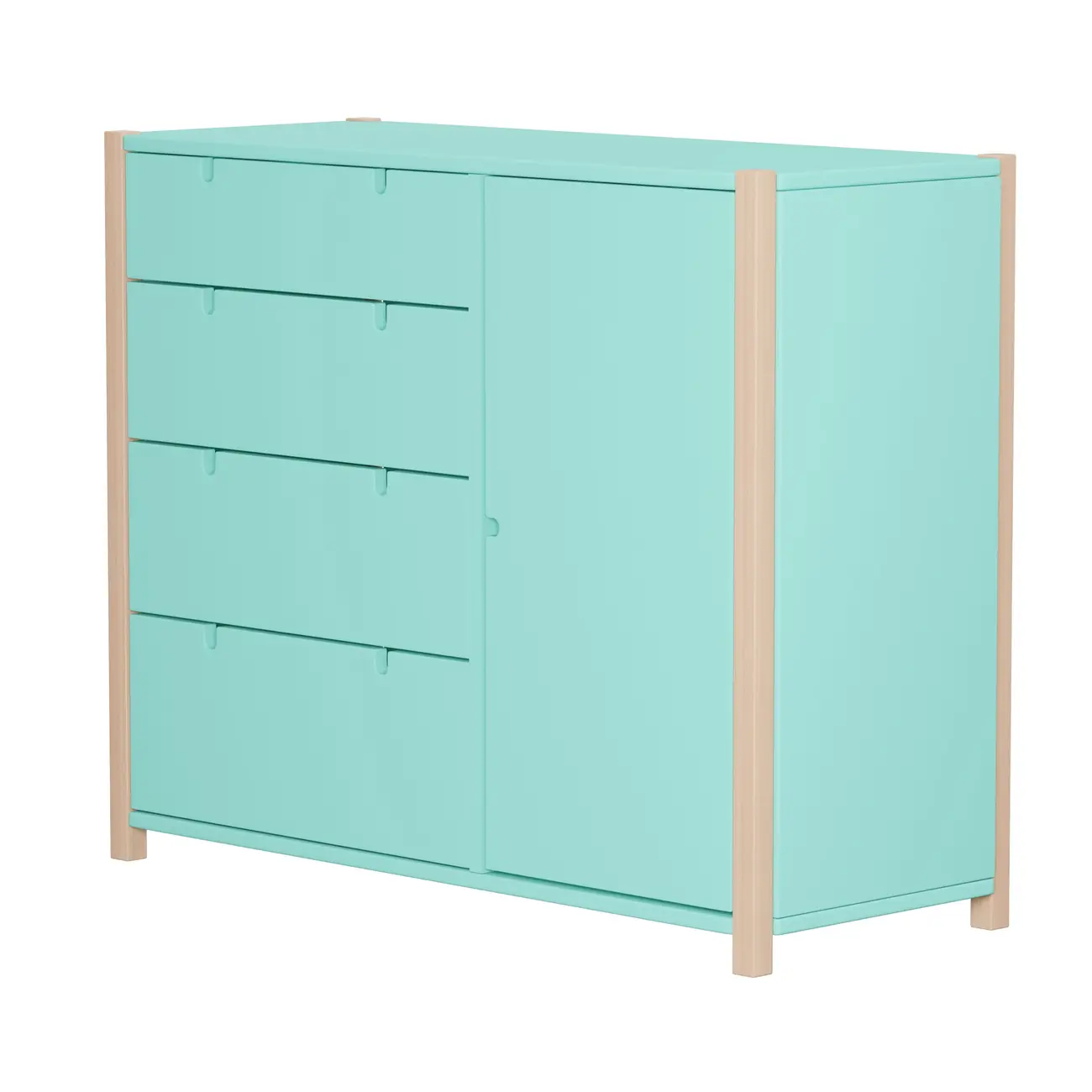 CÔMODA 4 GAVETAS/1 PORTA 1,07 M X 42 CM PIN PLAY - NATURAL WASHED/MENTA - Foto 26