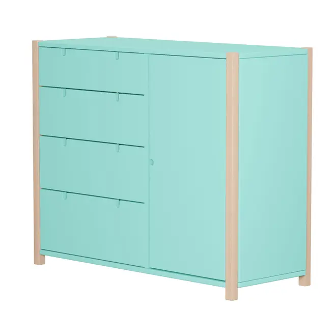 CÔMODA 4 GAVETAS/1 PORTA 1,07 M X 42 CM PIN PLAY - NATURAL WASHED/MENTA - Foto 26