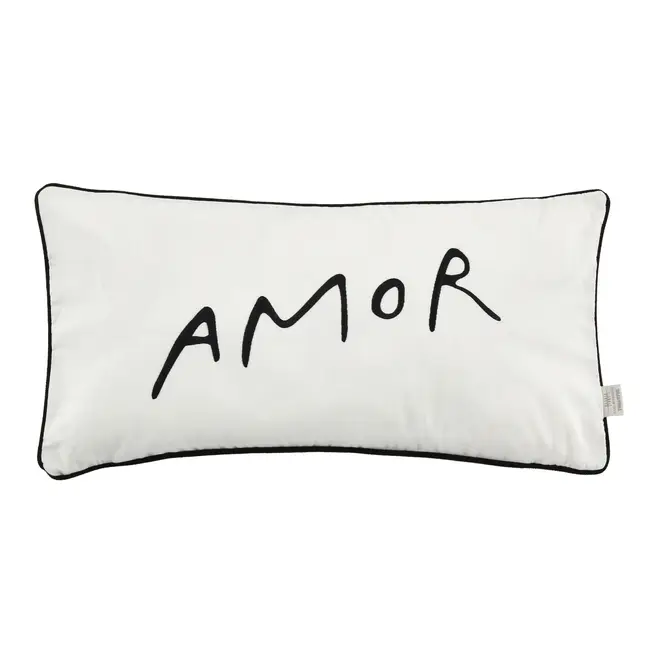 ALMOFADA AMOR LIVRE 60 CM X 30 CM MANUSCRITO - OFF WHITE/PRETO - Foto 1