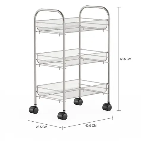 Imagem com medidas do produto FRUTEIRA DE CHÃO COM RODÍZIOS 43 CM X 68 CM SHOW