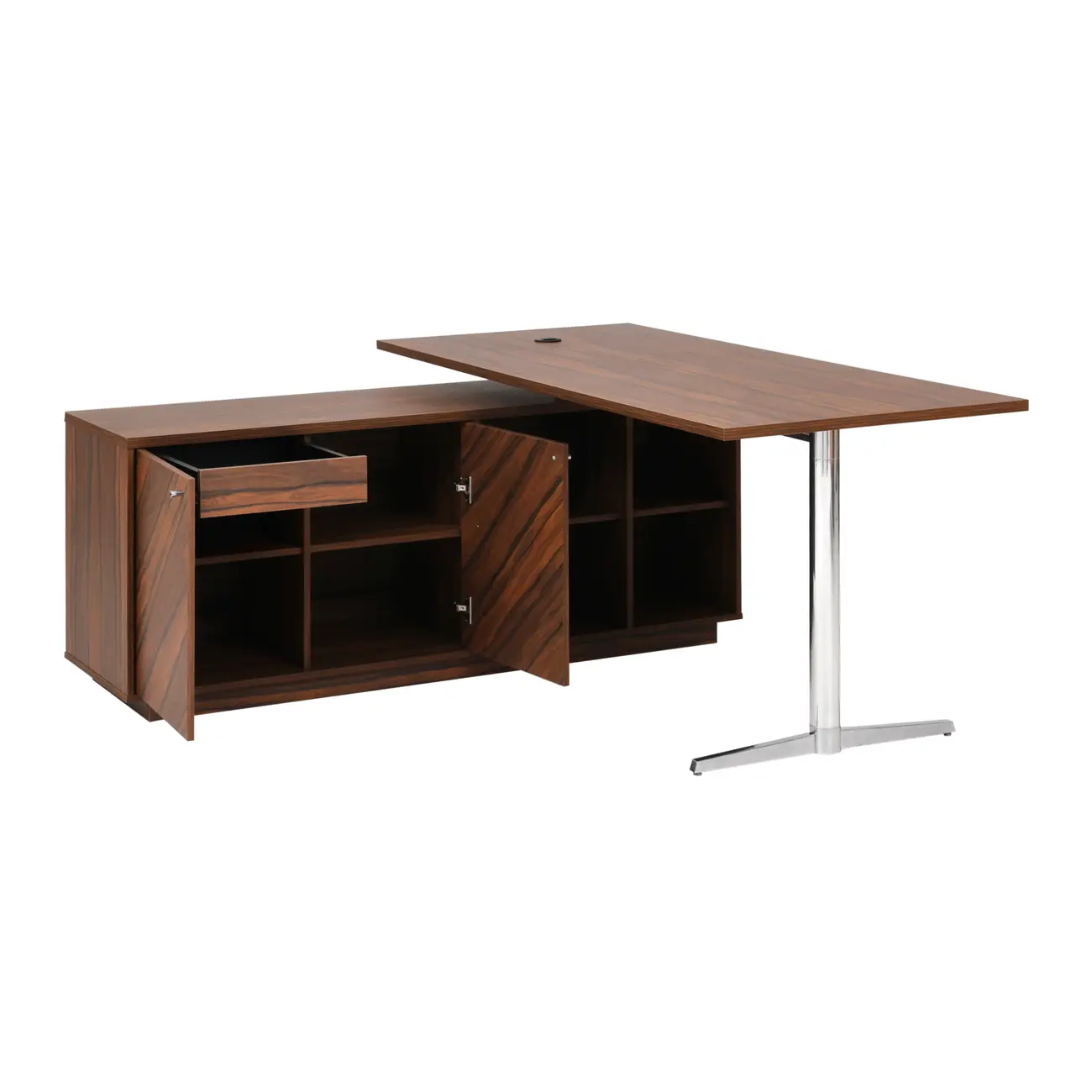 MESA COM BALCÃO 2 PORTAS /1 GAVETA 1,60 M X 1,60 M VINCENT - PAU FERRO/ALUMÍNIO - Foto 7