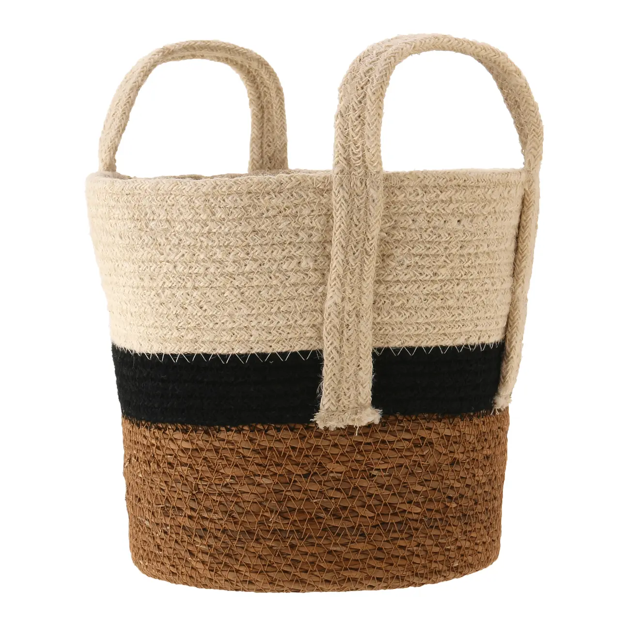 CESTO COM ALÇA 22 CM X 25 CM X 25 CM MOKKA - FIBRA CLARA/PRETO - Foto 2