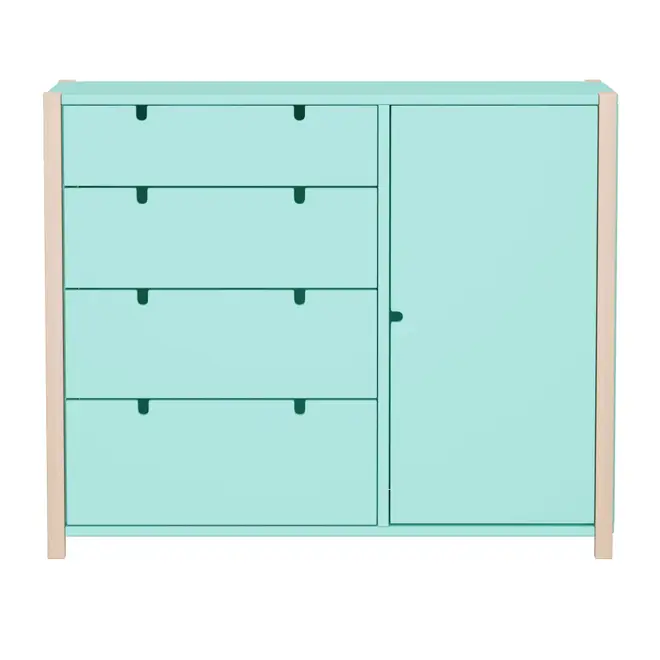CÔMODA 4 GAVETAS/1 PORTA 1,07 M X 42 CM PIN PLAY - NATURAL WASHED/MENTA - Foto 24
