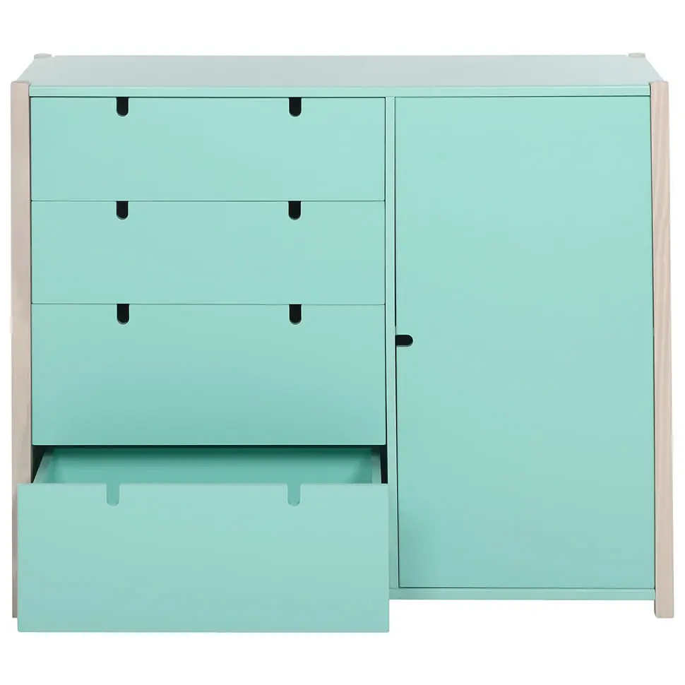 CÔMODA 4 GAVETAS/1 PORTA 1,07 M X 42 CM PIN PLAY - NATURAL WASHED/MENTA - Foto 3