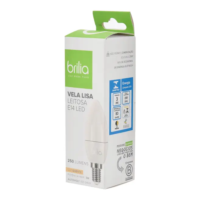 LÂMPADA LED VELA E14 3W 127/220V BRILIA - BRANCO - Foto 2
