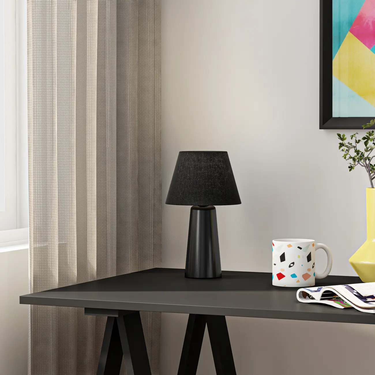 LUMINÁRIA DE MESA VIDA - PRETO BRILHANTE/PRETO - Foto 3