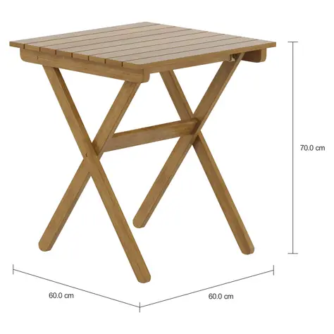 Imagem com medidas do produto MESA PARA ÁREA EXTERNA DOBRÁVEL 60 CM X 60 CM NAIPE