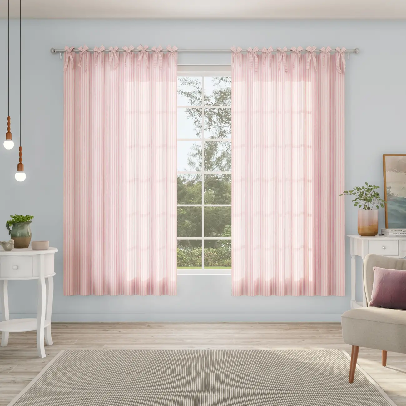 CORTINA 2 PEÇAS 1,50 M X 2,20 M TIE - NATURAL/ROSA - Foto 11