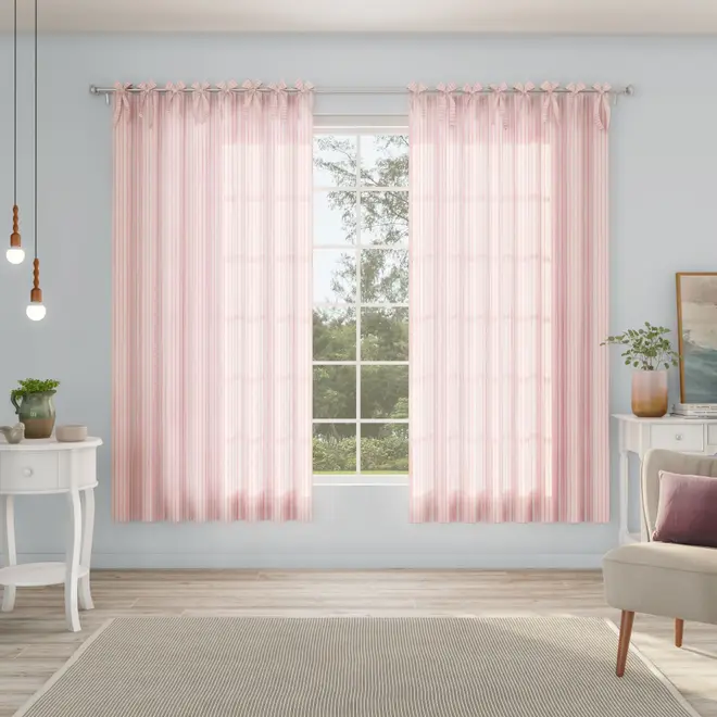CORTINA 2 PEÇAS 1,50 M X 2,20 M TIE - NATURAL/ROSA - Foto 11