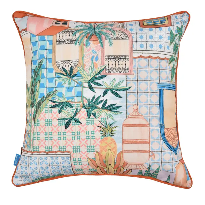 ALMOFADA 43 CM X 43 CM SAUDADE TROPICAL - AZUL HISTÓRICO/MULTICOR - Foto 1