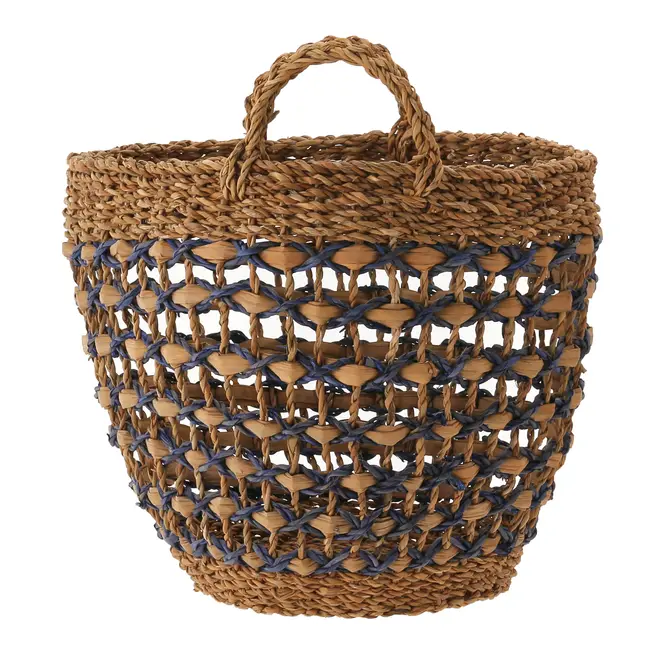 CESTO COM ALÇA 34 CM X 28 CM X 34 CM SUMELA - FIBRA CLARA/AZUL ESCURO - Foto 5