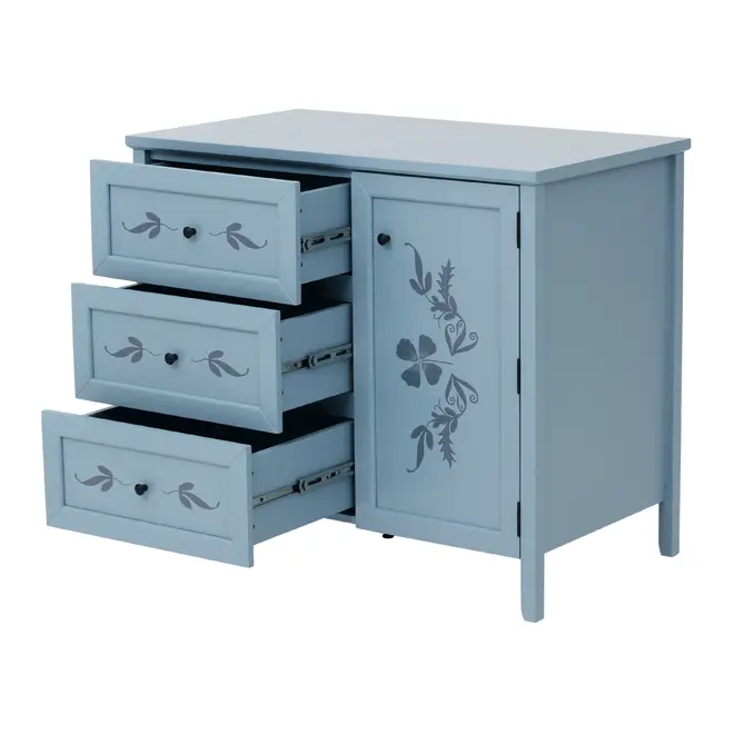 CÔMODA 3 GAVETAS/1 PORTA 93 CM X 53 CM BOUQUET XODÓ - BLEU CENDRÉ/MULTICOR - Foto 4