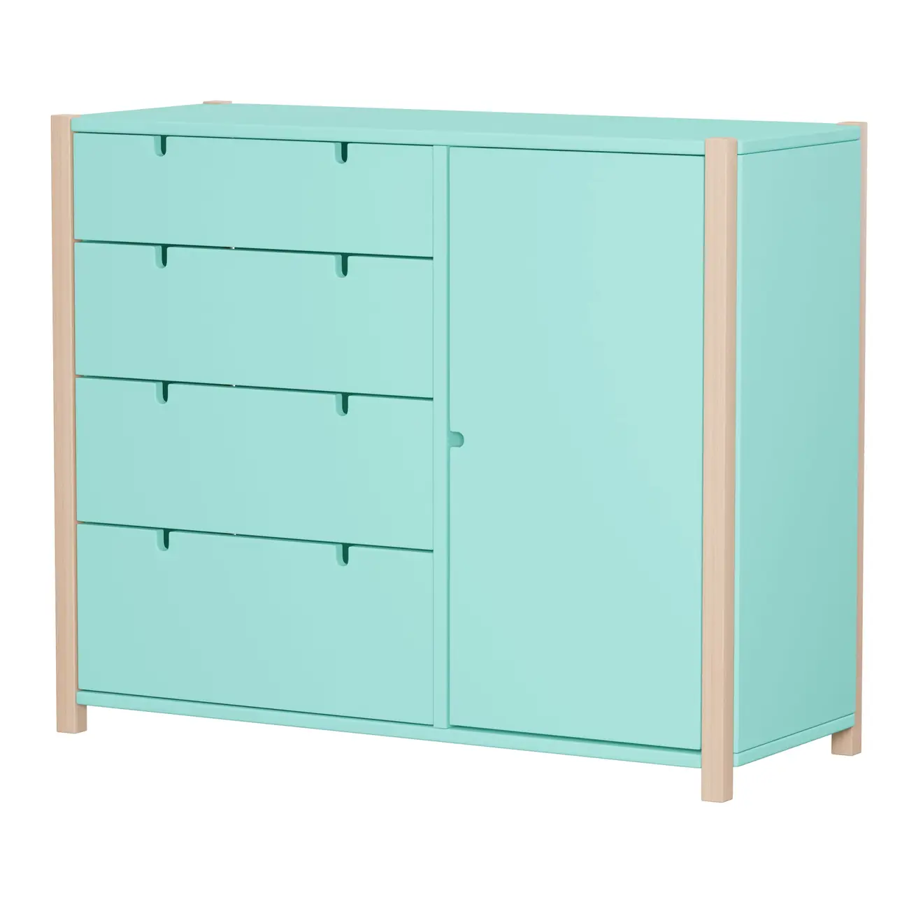 CÔMODA 4 GAVETAS/1 PORTA 1,07 M X 42 CM PIN PLAY - NATURAL WASHED/MENTA - Foto 16