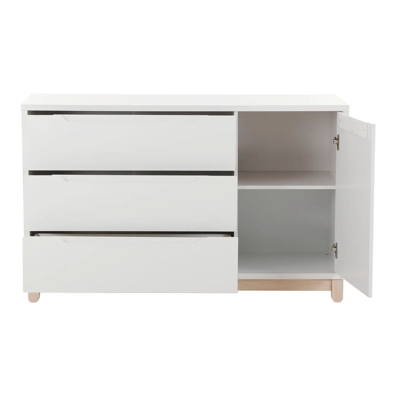 CÔMODA 3 GAVETAS/1 PORTA 1,36 M X 45 CM DULCE - BRANCO/NATURAL WASHED - Foto 3