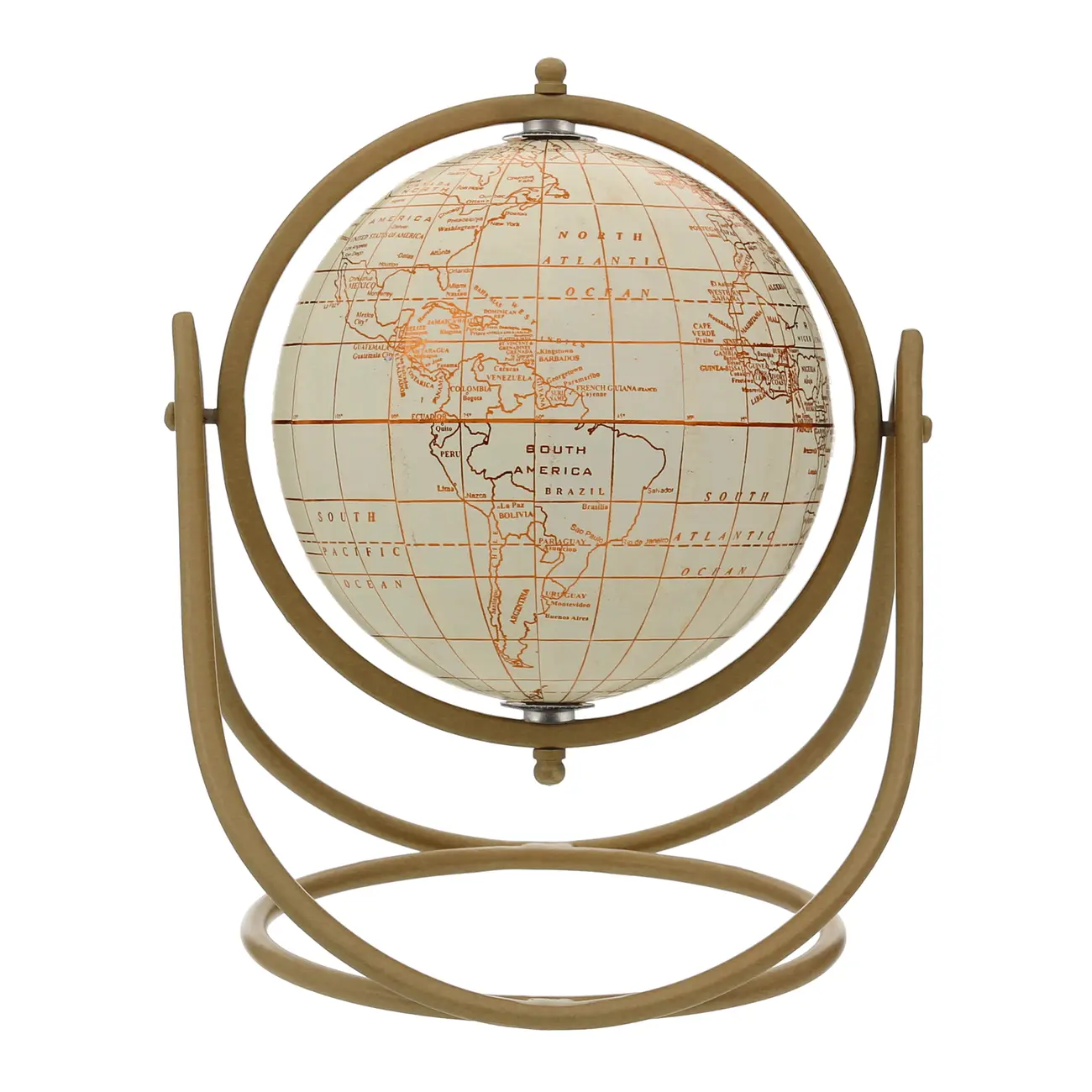 ADORNO MESA 25 CM MUNDI GLOBO TERRESTRE - OFF WHITE/DOURO - Foto 1