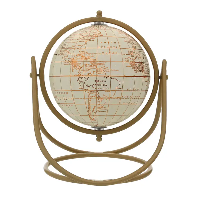 ADORNO MESA 25 CM MUNDI GLOBO TERRESTRE - OFF WHITE/DOURO - Foto 1