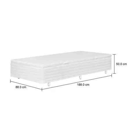 Imagem com medidas do produto BASE PARA CAMA BOX SOLTEIRO 88 CM X 1,88 M COM BAÚ MAX