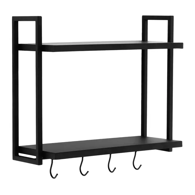 PRATELEIRA DUPLA COM GANCHOS 45 CM X 53 CM X 22 CM TIER - PRETO - Foto 2