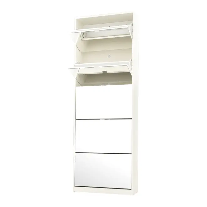 SAPATEIRA PISO/PAREDE 5 PORTAS BASCULANTES FAMILY MIRROR - BRANCO/PRATA - Foto 4