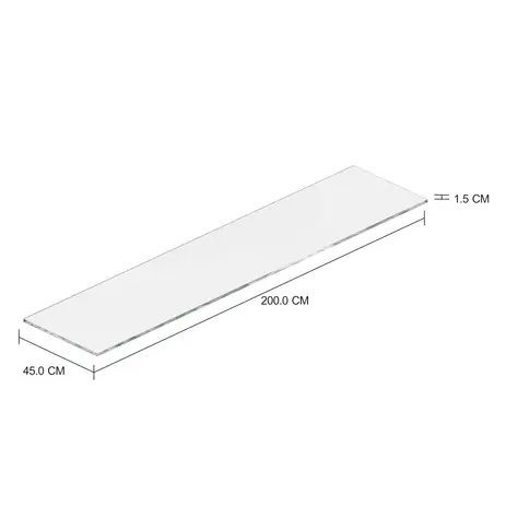 Imagem com medidas do produto TAMPO RACK VIDRO 15 MM X 2 M X 45 CM REGATA