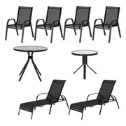 CONJUNTO PARA JARDIM COM 8 PEÇAS SUN - PRETO/PRETO - Foto 1