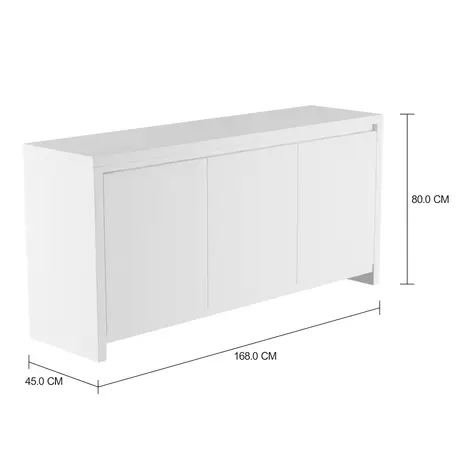 Imagem com medidas do produto BUFFET 3 PORTAS 1,68 M X 45 CM VOGAN