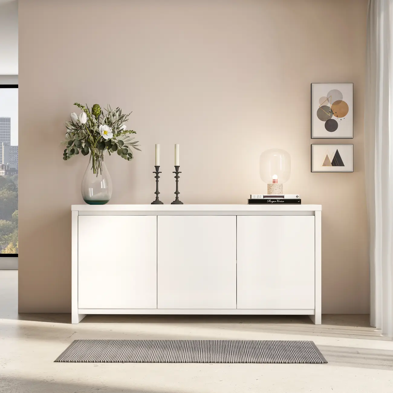 BUFFET 3 PORTAS 1,68 M X 45 CM VOGAN - BRANCO BRILHANTE - Foto 5