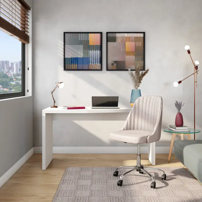 MESA DE ESCRITÓRIO TRAPEZOIDAL 1,45 M X 60 CM ESQUERDA FIND - BRANCO - Foto 3