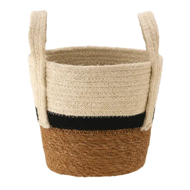 CESTO COM ALÇA 18 CM X 20 CM X 20 CM MOKKA - FIBRA CLARA/PRETO - Foto 2