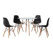 MESA COM 4 CADEIRAS EASY GLASS/WOOD - FAIA/PRETO - Foto 1