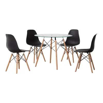MESA COM 4 CADEIRAS EASY GLASS/WOOD