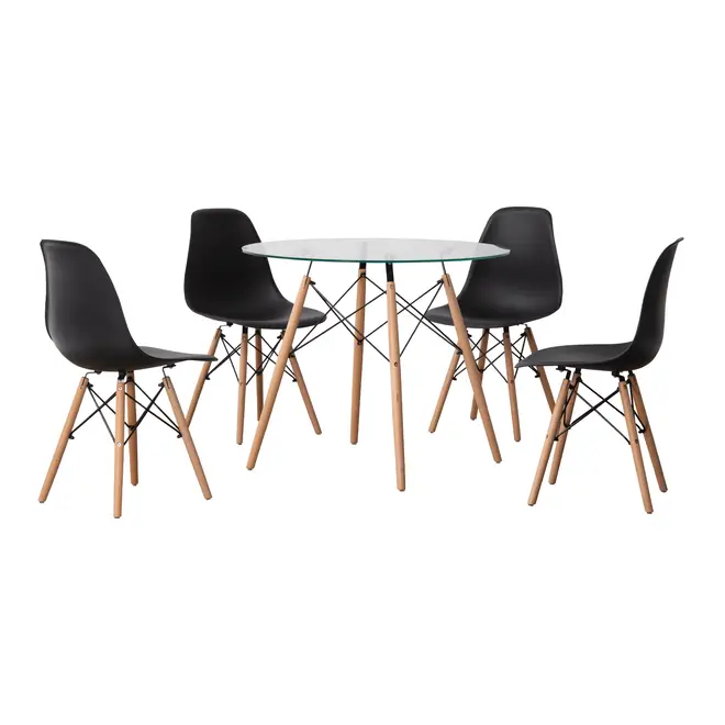 MESA COM 4 CADEIRAS EASY GLASS/WOOD - FAIA/PRETO - Foto 1