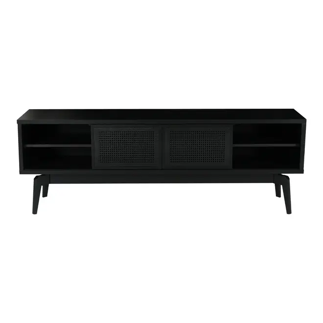 RACK 2 PORTAS DE CORRER 1,80 M X 40 CM COM PALHINHA ARES - EBANIZADO/PRETO - Foto 1