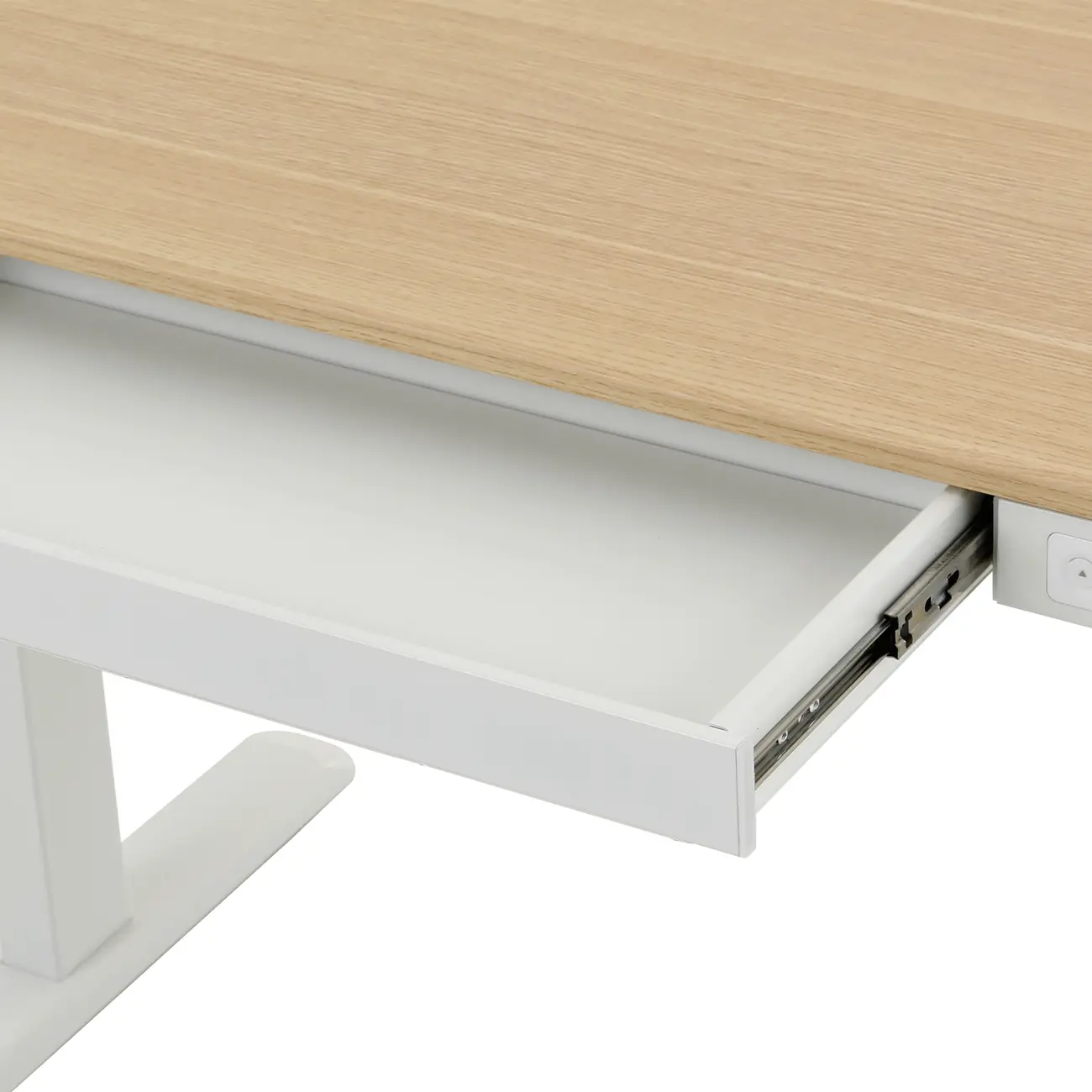 MESA DE ESCRITÓRIO REGULÁVEL E ELÉTRICA 1 GAVETA 1,18 M X 60 CM ELEVATION PLUS - BRANCO/CARVALHO - Foto 12