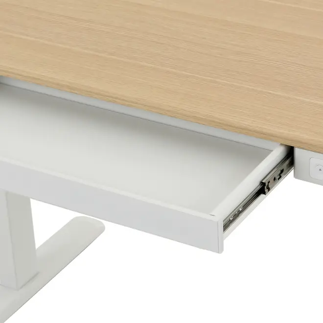 MESA DE ESCRITÓRIO REGULÁVEL E ELÉTRICA 1 GAVETA 1,18 M X 60 CM ELEVATION PLUS - BRANCO/CARVALHO - Foto 12