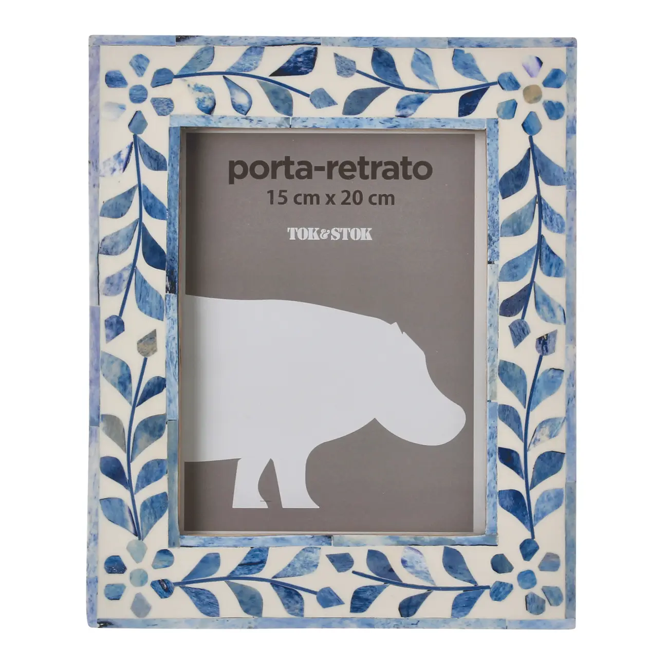PORTA-RETRATO 15 CM X 20 CM ALFAMA - AZUL/BRANCO - Foto 1
