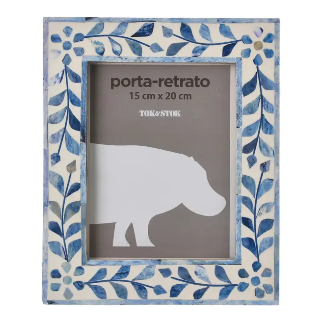 PORTA-RETRATO 15 CM X 20 CM ALFAMA - AZUL/BRANCO - Foto 1