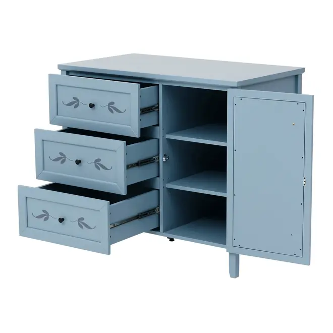 CÔMODA 3 GAVETAS/1 PORTA 93 CM X 53 CM BOUQUET XODÓ - BLEU CENDRÉ/MULTICOR - Foto 5