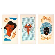 PANO DE PRATO CONJUNTO COM 3 PEÇAS MULHER PÁSSARO - AZUL HISTÓRICO/TERRACOTA - Foto 1